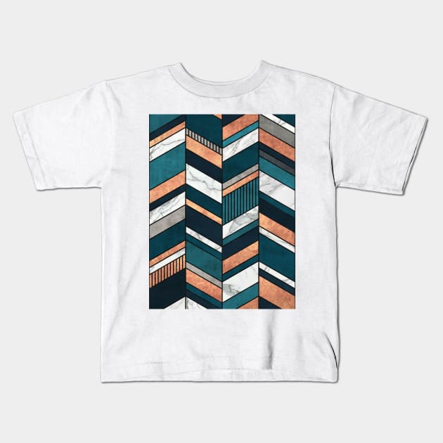 Abstract Chevron Pattern - Copper, Marble, and Blue Concrete Kids T-Shirt by ZoltanRatko